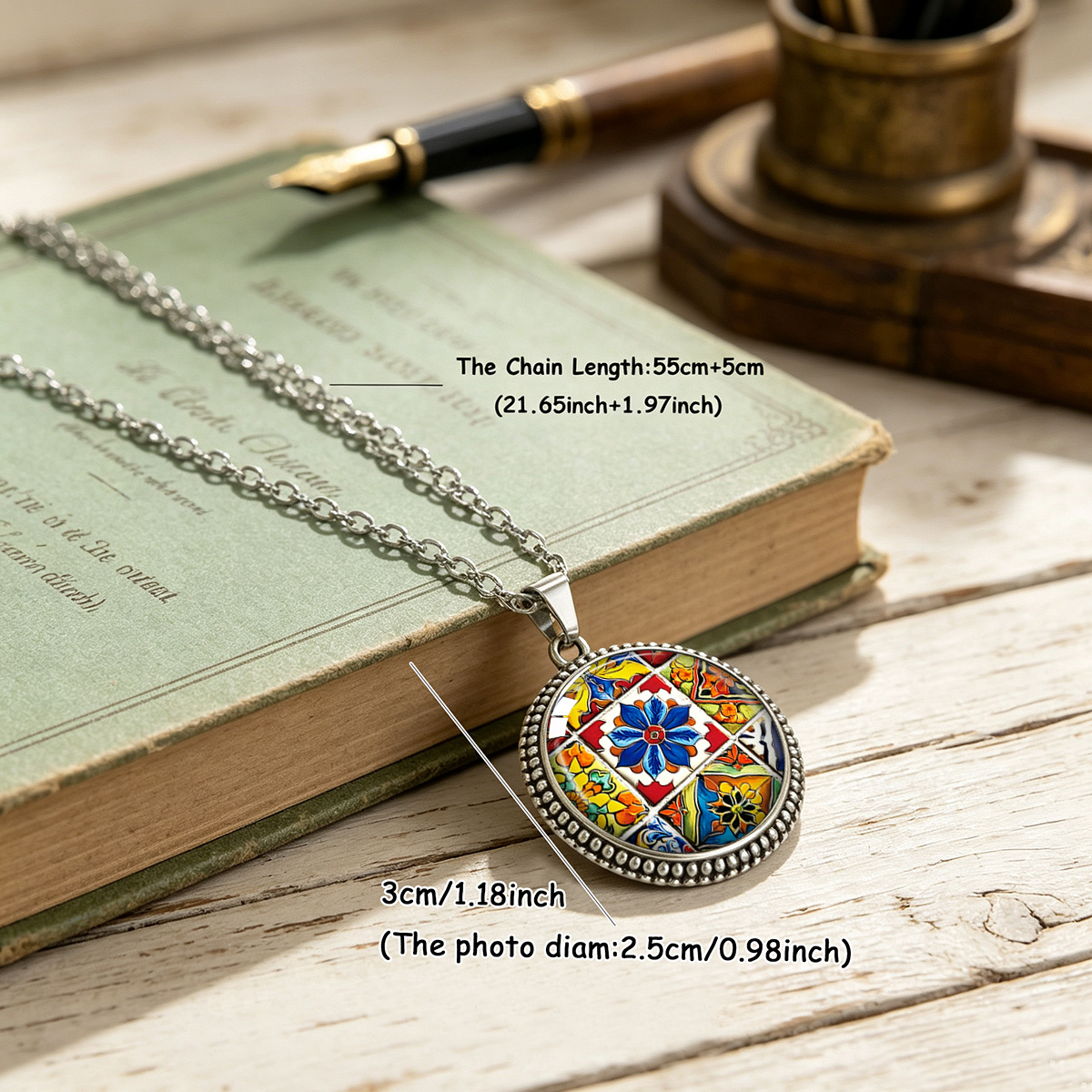 Bohemian Multicolor Ethnic Tile Lotus Pendant Necklace